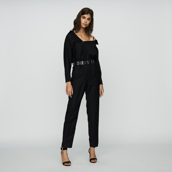 black jumpsuit cold shoulder